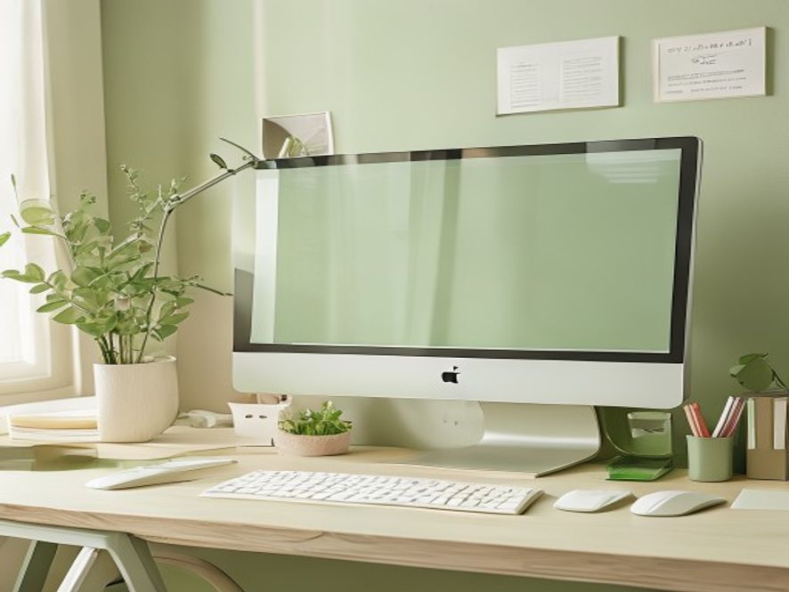 Et ordentlig organisert skrivebord med alle ergonomiske elementer på plass